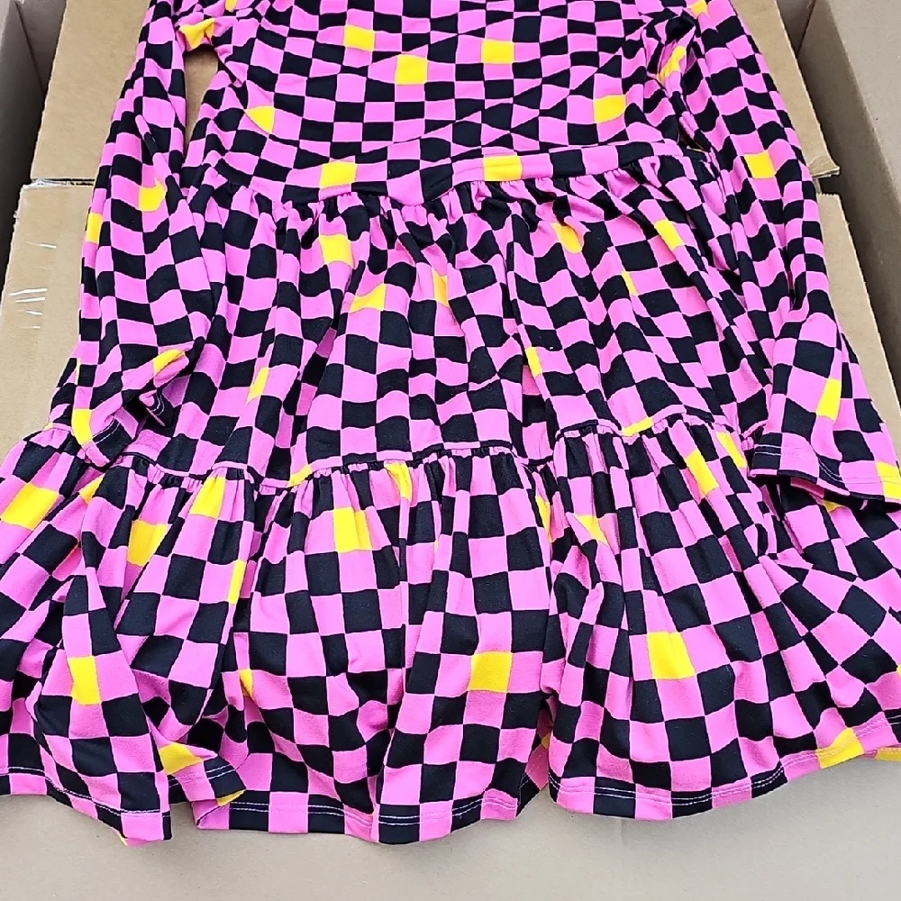 NWT Epic Threads By Macy's Girls Medium 1012 Long Sleeve Dress Checkerboard Pink - Picture 2 of 4